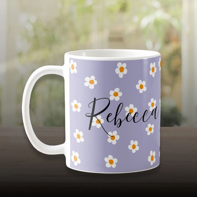 Niedlich Modernes Daisy Muster Lila Personalisiert Kaffeetasse (Cute Modern Daisy Pattern Purple Personalized Coffee Mug)