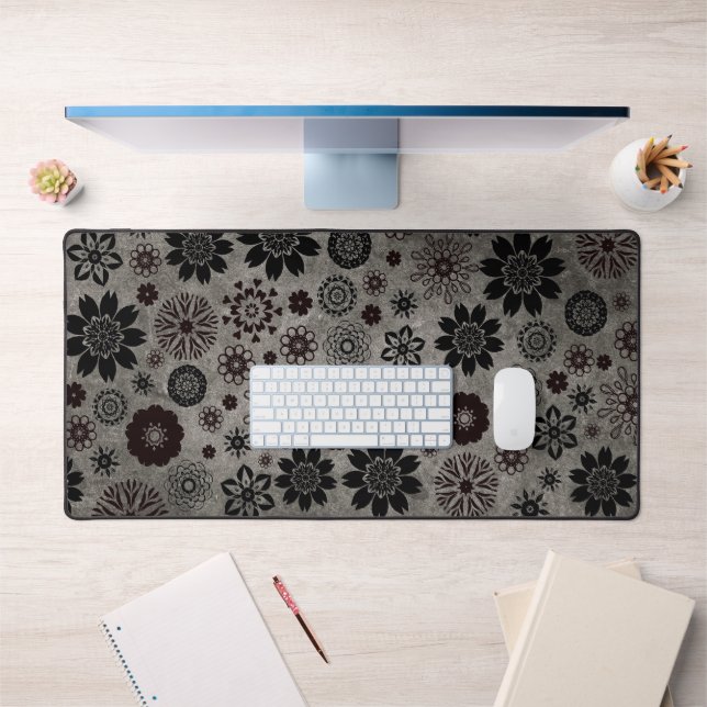 Niedlich Modernes, Girly Cooles Blumenmuster Grau Schreibtischunterlage (Büro 1)