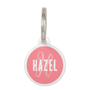 Niedlich Modernes Mit Monogramm Weiß und Rosa Haustiermarke