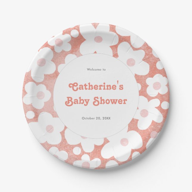 Niedlich Modernes Retro Rosa Daisy Floral Pappteller (Vorderseite)