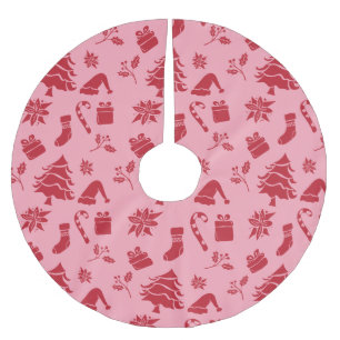 Niedlich Modernes Rosa Rotes Weihnachtsmuster Polyester Weihnachtsbaumdecke