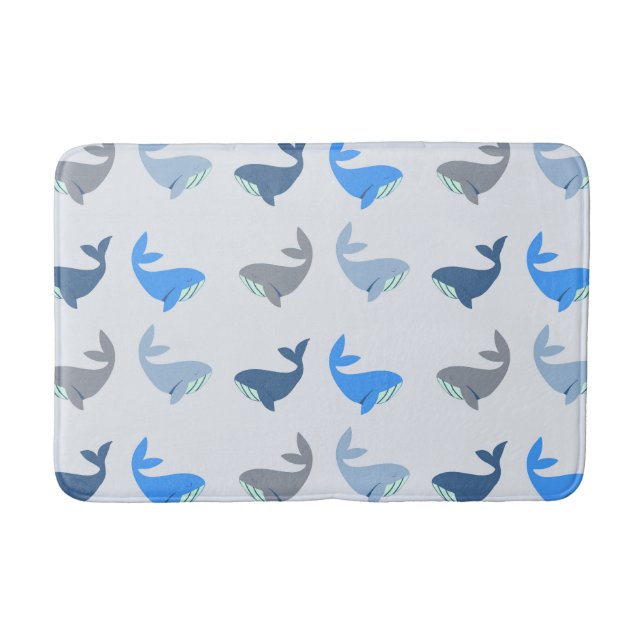 Niedlich Modernes Whale Illustriertes Muster Blau Badematte (Vorderseite)