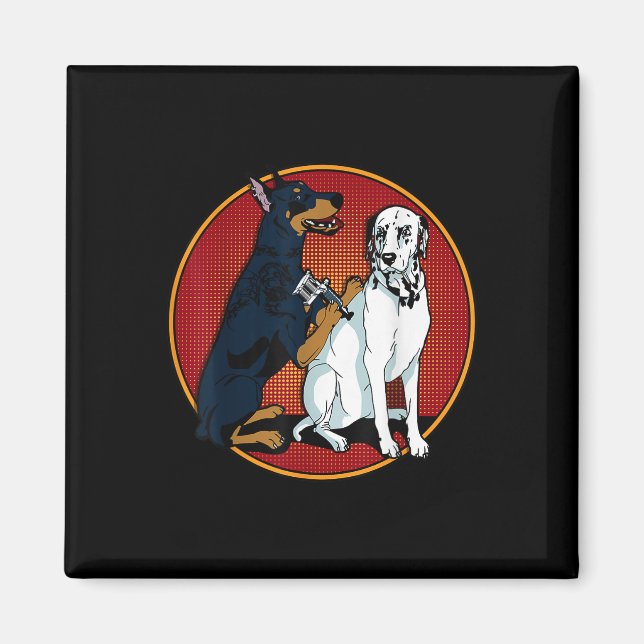 Niedlich modischer Doberman Tattooing Dalmatiner H Magnet (Vorne)
