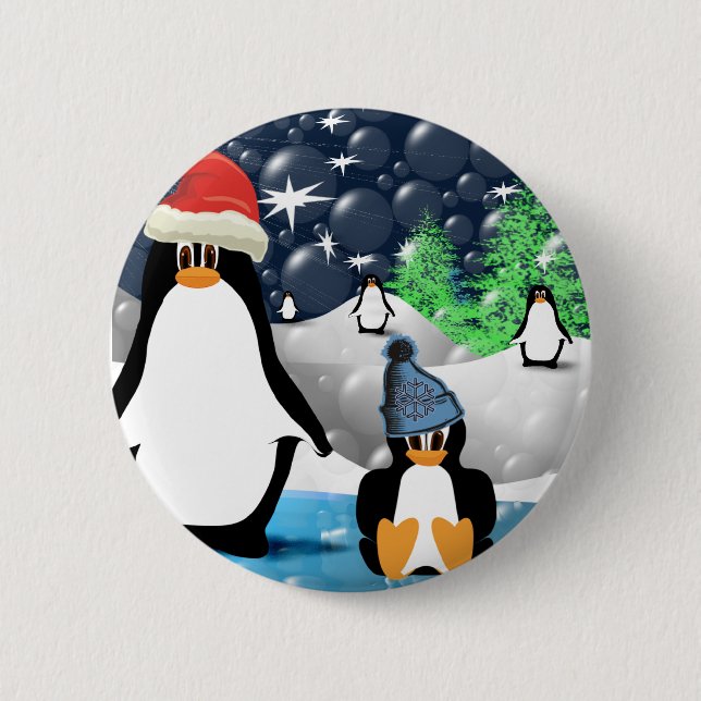 Niedlich Mommy & Baby Santa Penguins Button (Vorderseite)