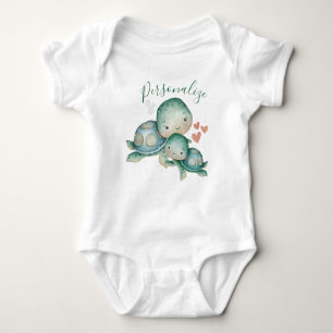 Niedlich Mommy Baby Sea Turtle Green personalisier Baby Strampler