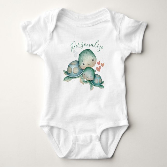 Niedlich Mommy Baby Sea Turtle Green personalisier Baby Strampler (Vorderseite)