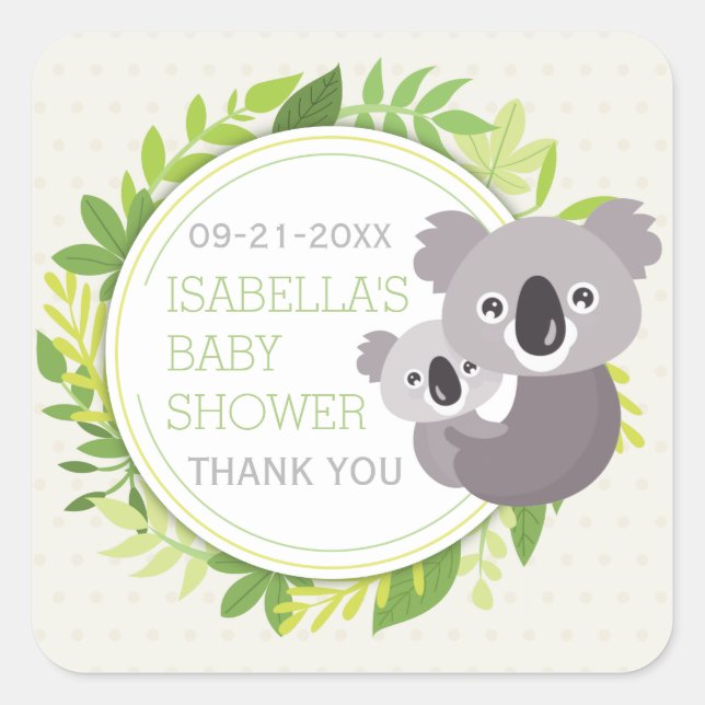 Niedlich Mommy Koala & Baby Koala Babydusche Quadratischer Aufkleber (Vorderseite)
