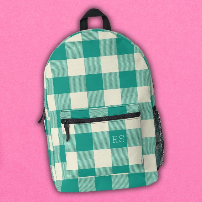 Niedlich Monogram Initials Aquamarin Gingham Buffa Bedruckter Rucksack (Von Creator hochgeladen)