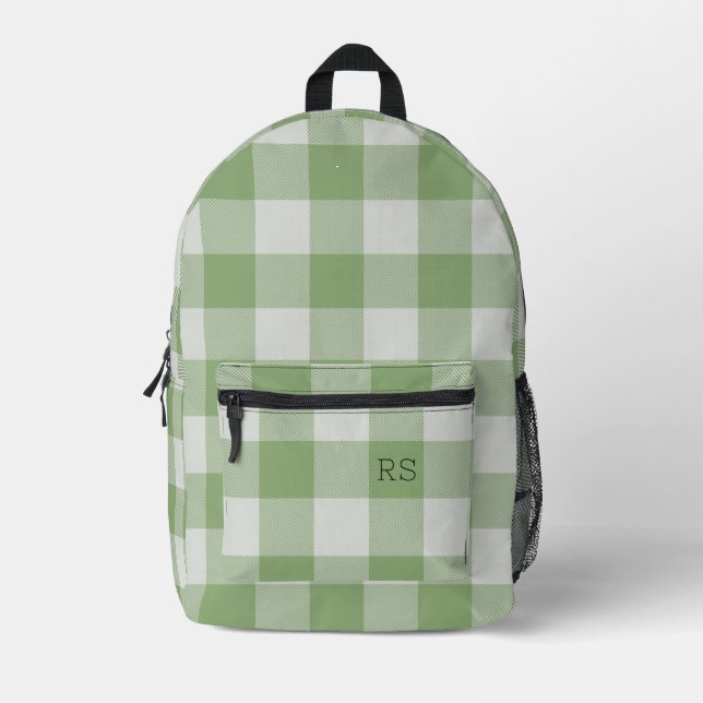 Niedlich Monogram Initials Green Gingham Buffalo K Bedruckter Rucksack (Vorderseite)