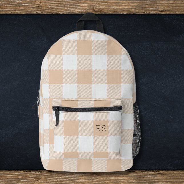 Niedlich Monogram Initials Peach Gingham Buffalo K Bedruckter Rucksack (Von Creator hochgeladen)