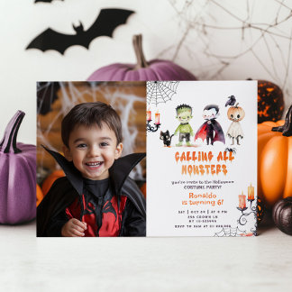 Niedlich Monsters Kostüm Party Geburtstag Einladung