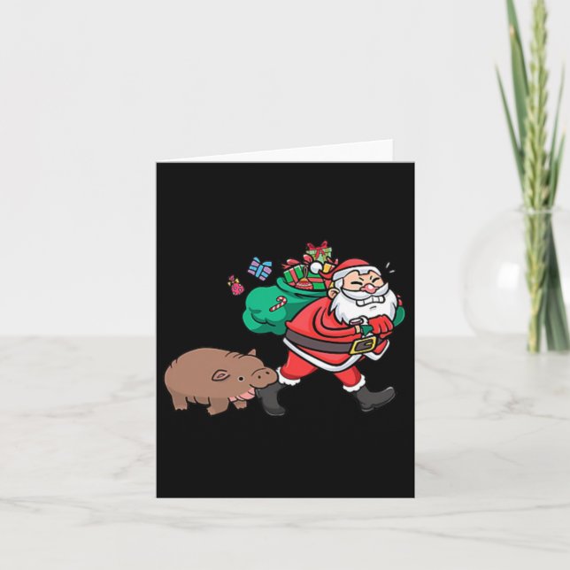 Niedlich Moo Deng & amp; Santa Ba Karte (Vorderseite)