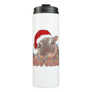 Niedlich Moo Deng Baby Hippo Christmas Lights Sant Thermosbecher