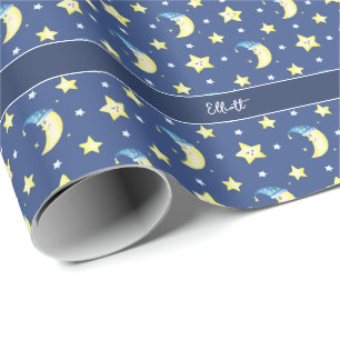 Niedlich Moon and Stars Muster Blue Baby Dusche Geschenkpapier