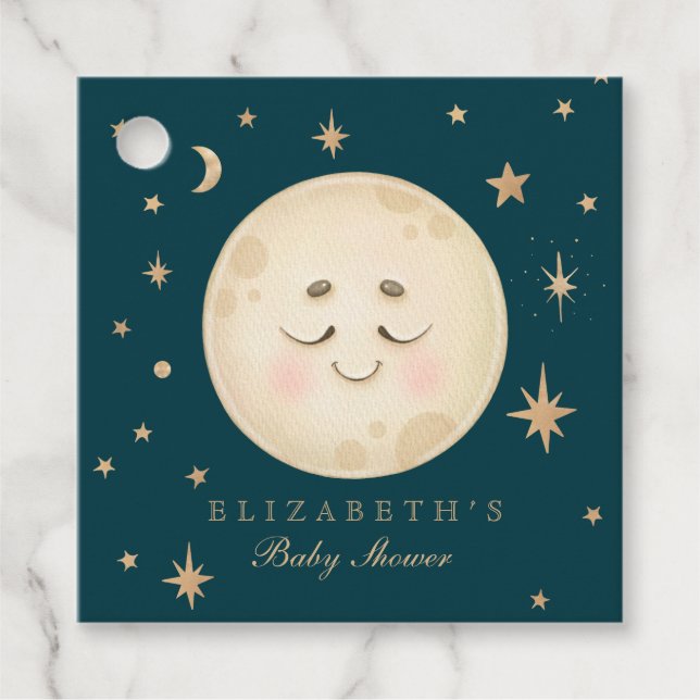 Niedlich Moon und Star Navy Babydusche Geschenkanhänger (Vorderseite)