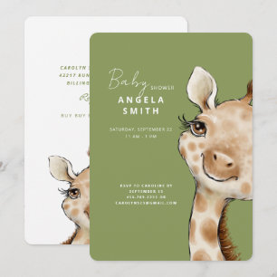 Niedlich Moss Green Baby Giraffe Baby Dusche Einladung