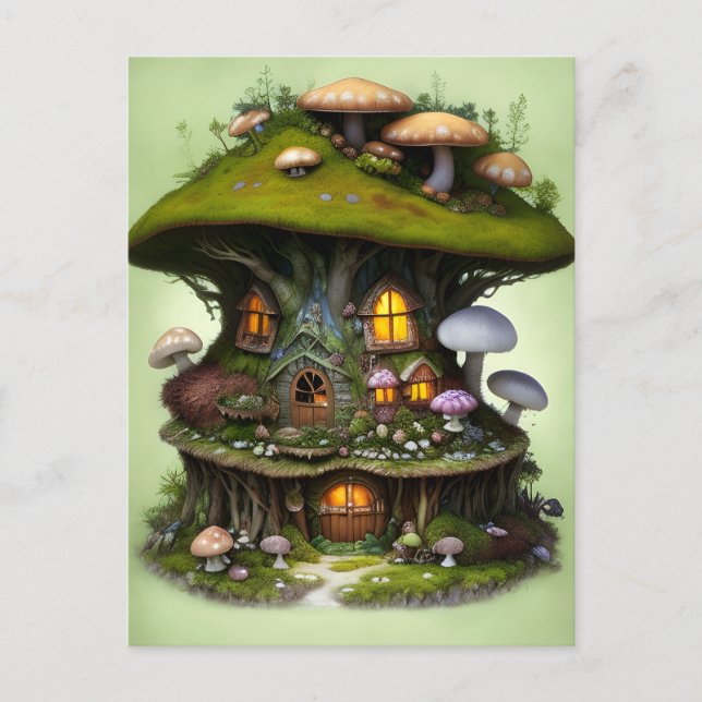 Niedlich Mossy Mushroom Fairy House Postkarte (Vorderseite)