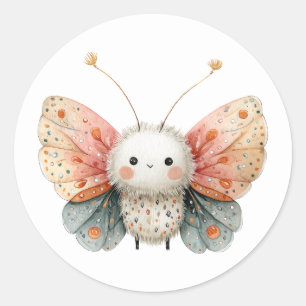Niedlich Moth Cartoon Illustration Wasserfarbinsek Runder Aufkleber
