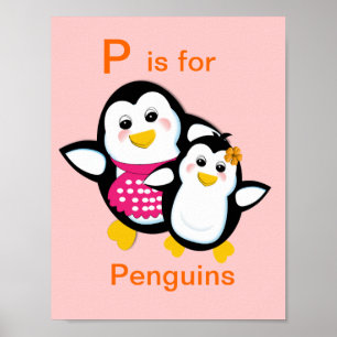 Niedlich Mother and Baby Penguin Alphabet Letter P Poster