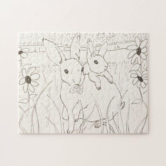 Niedlich Mother Baby Bunny Rabbits Puzzle (Horizontal)