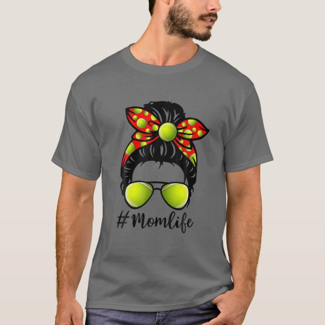 Niedlich Mother Day Messy Bun Tennis Mama Mommy Wo T-Shirt (Vorderseite)