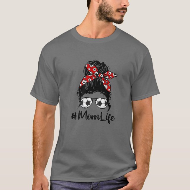 Niedlich Mother's Day Messy Bun Soccer Mama Mommy  T-Shirt (Vorderseite)