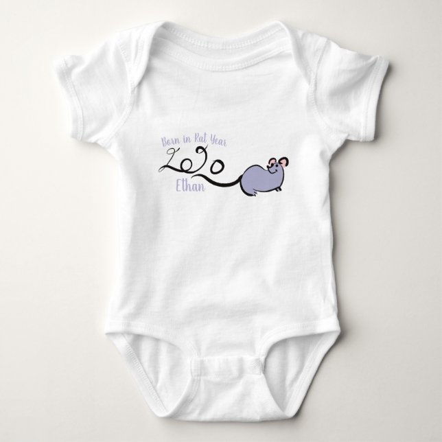 Niedlich Mouse Cartoon Rat Neujahr 2020 Name Bodys Baby Strampler (Vorderseite)