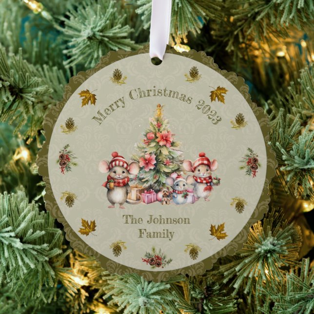 Niedlich Mouse Family Weihnachten individuell anpa Ornament Karte (Insitu (Baum))