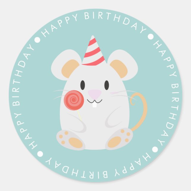 Niedlich Mouse Happy Birthday Runder Aufkleber (Vorderseite)