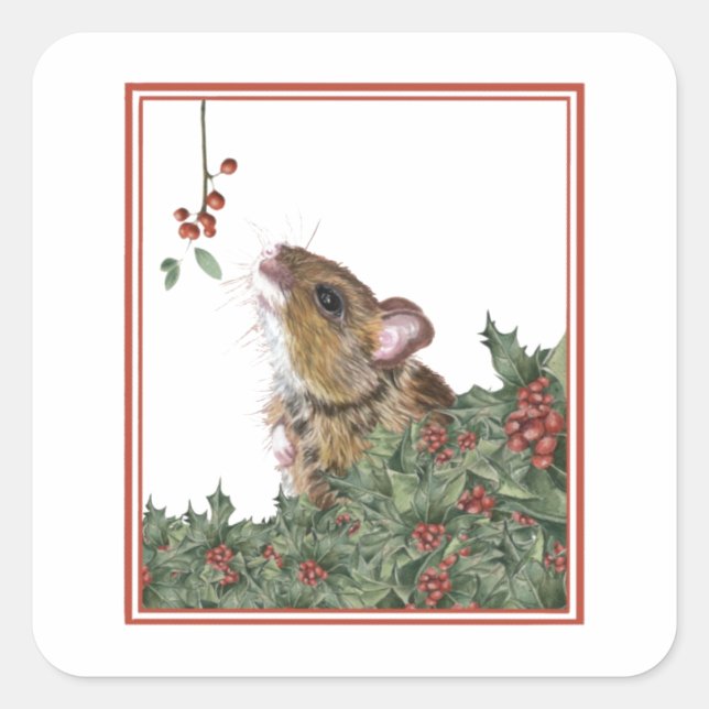Niedlich Mouse Holly Mistletoe Stickers (Vorderseite)