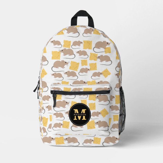 Niedlich Mouse Rodent Eating Cheese Pattern School Bedruckter Rucksack (Vorderseite)