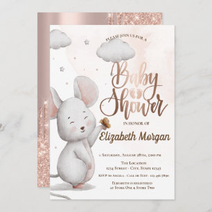 Niedlich Mouse Rose Gold Glitzer Tropfen Babydusch Einladung