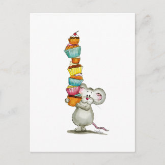 Niedlich Mouse trägt Cupcakes - von Gerda Steiner Postkarte