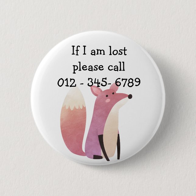 Niedlich Mr Fox, Kontakt für Kindernotfälle Button (Vorderseite)
