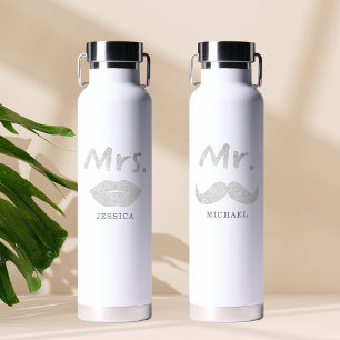 Niedlich Mr. & Mrs. Mustache Lips Matching Couple Trinkflasche