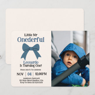 Niedlich Mr Onederful Blue Bow Boy 1st Birthday Fo Einladung