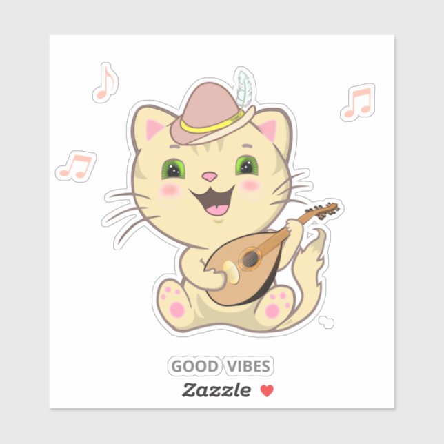 Niedlich Musical Tabby Ginger Caramel Cat Sticker (Blatt)