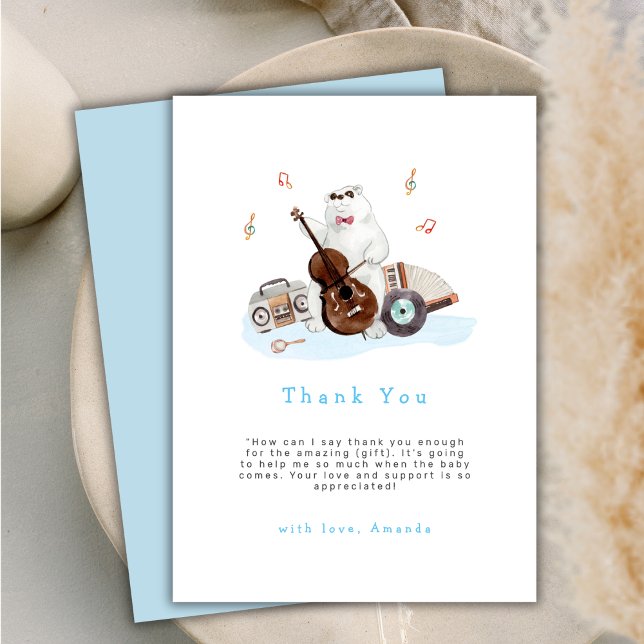 Niedlich Musician Polar Bärenjunge Babydusche Dankeskarte (Cute Musician Polar Bear Boy Baby Shower Thank You Card)