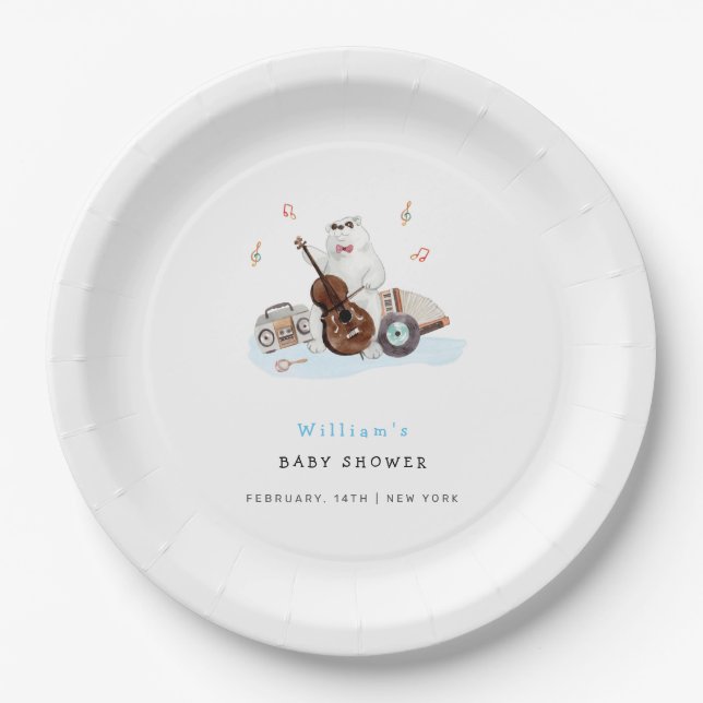 Niedlich Musician Polar Bear Baby Dusche Pappteller (Vorderseite)
