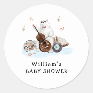 Niedlich Musician Polar Bear Baby Dusche Runder Aufkleber