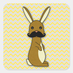 Niedlich Mustache Bunny Cartoon Quadratischer Aufkleber