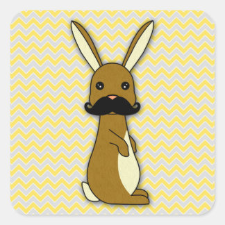 Niedlich Mustache Bunny Cartoon Quadratischer Aufkleber