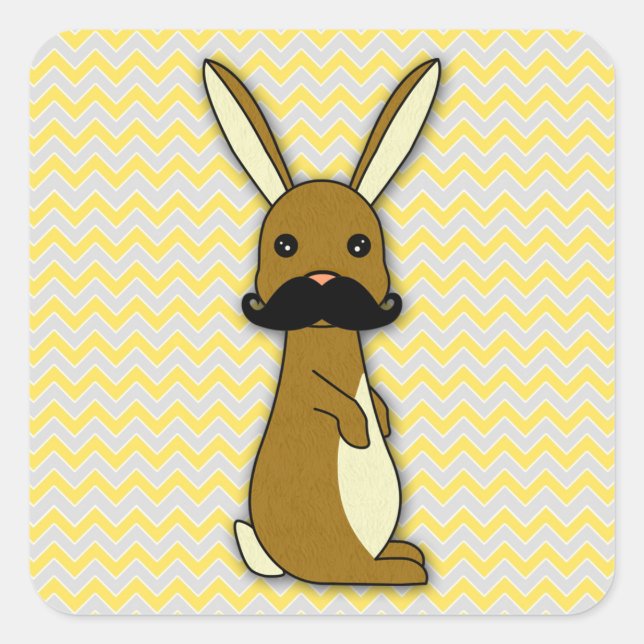 Niedlich Mustache Bunny Cartoon Quadratischer Aufkleber (Vorderseite)