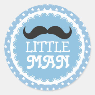 Niedlich Mustache Little Man Baby Dusche Blue Star Runder Aufkleber