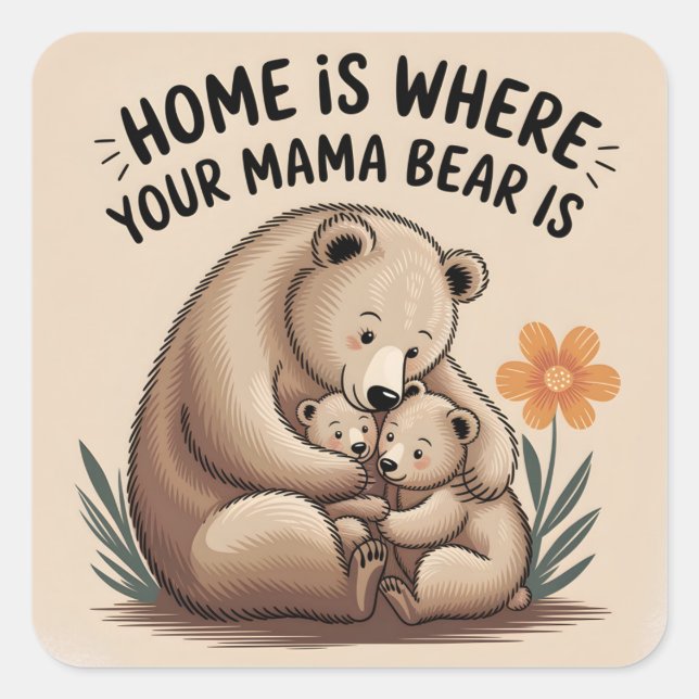 Niedlich Mütter Day Mama Bear Quadratischer Aufkleber (Vorderseite)