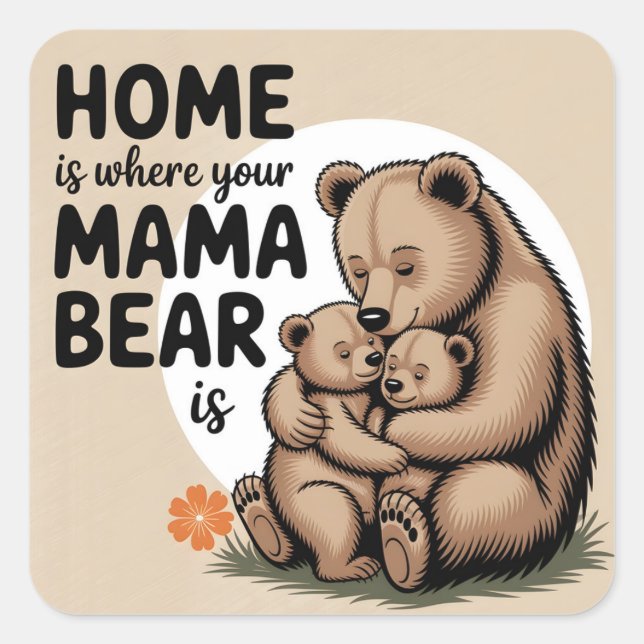 Niedlich Mütter Day Mama Bear Quadratischer Aufkleber (Vorderseite)