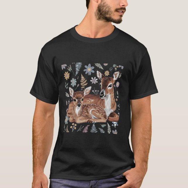 Niedlich Mutter Hirsche und Baby Fawn Abstrakt T-Shirt (Vorderseite)