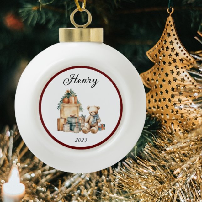 Niedlich Name Christmas Teddy Keramik Kugel-Ornament (Von Creator hochgeladen)