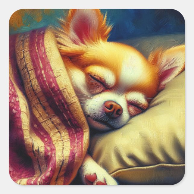 Niedlich Napping Chihuahua Quadratischer Aufkleber (Vorderseite)
