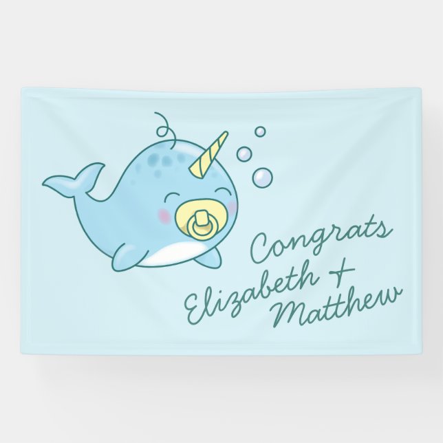 Niedlich Narwhal Baby Shower Kawaii Banner (Horizontal)